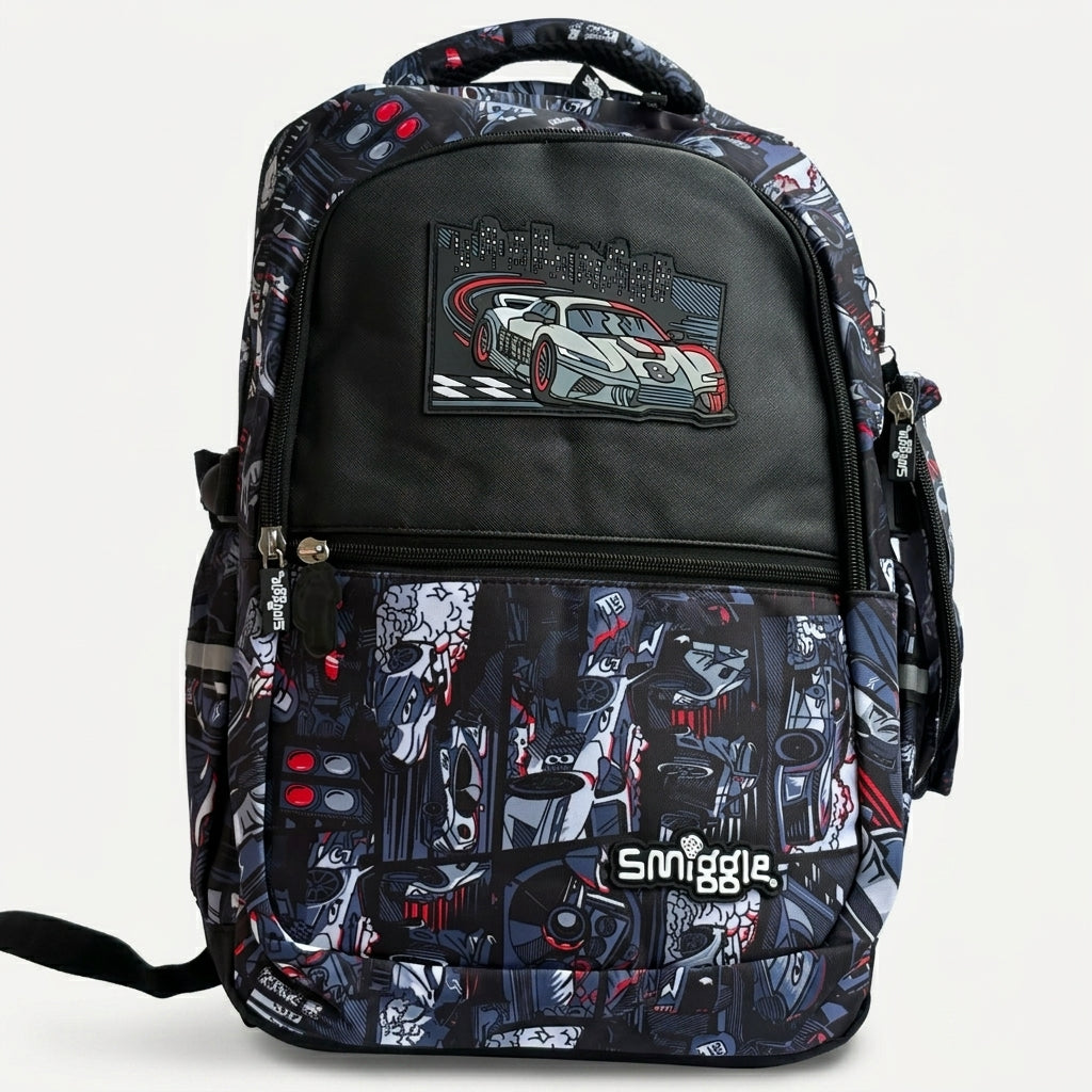 Smiggle Speed Racing Sports Car Kids Backpack - Black & Red